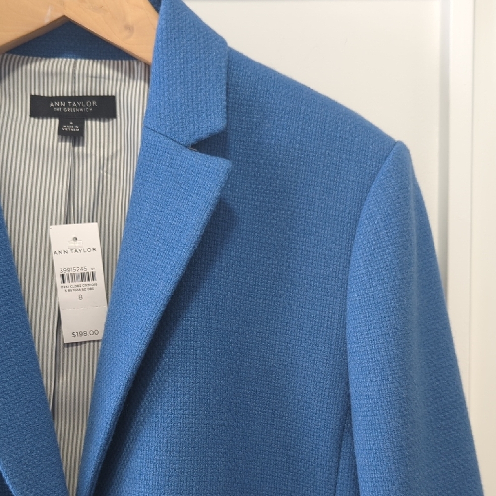 Ann Taylor Tweed Blue Blazer Jacket Size 8 - Picture 5 of 13